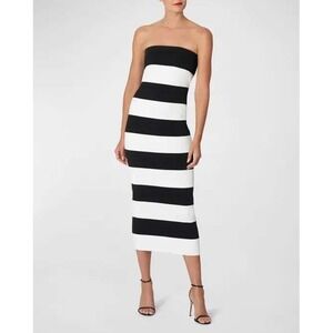 Carolina Herrera Strapless Knit Midi‎ Dress Striped XS Black White